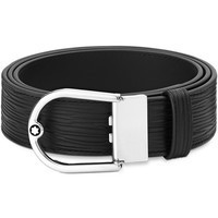 Фото Ремень двухсторонний Montblanc Horseshoe Buckle Printed Black/Plain Black 35 mm Reversible Leather Belt 198634